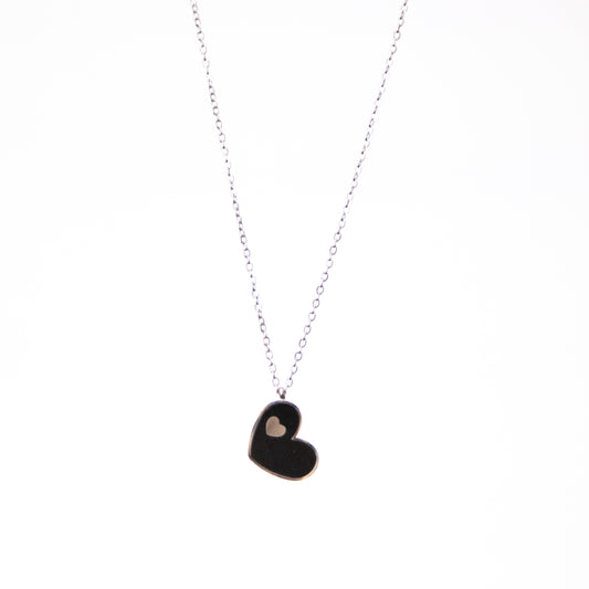 Sideways Heart with Baby Silver Heart Necklace