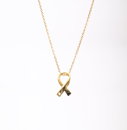 Gold Ribbon with Cut Out Heart Necklace
