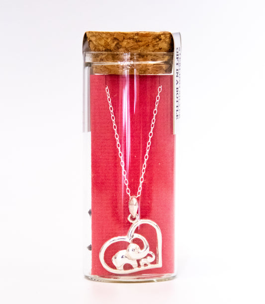 Elephant and Calf Heart Necklace