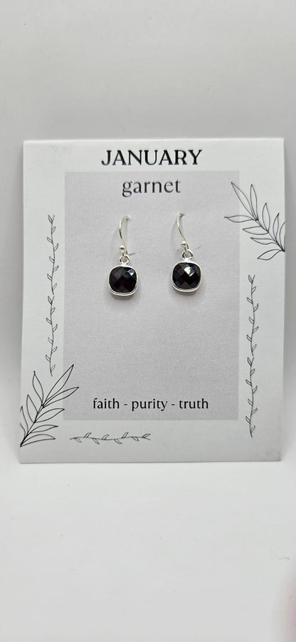 January Birthstone Sterling Silver Earrings