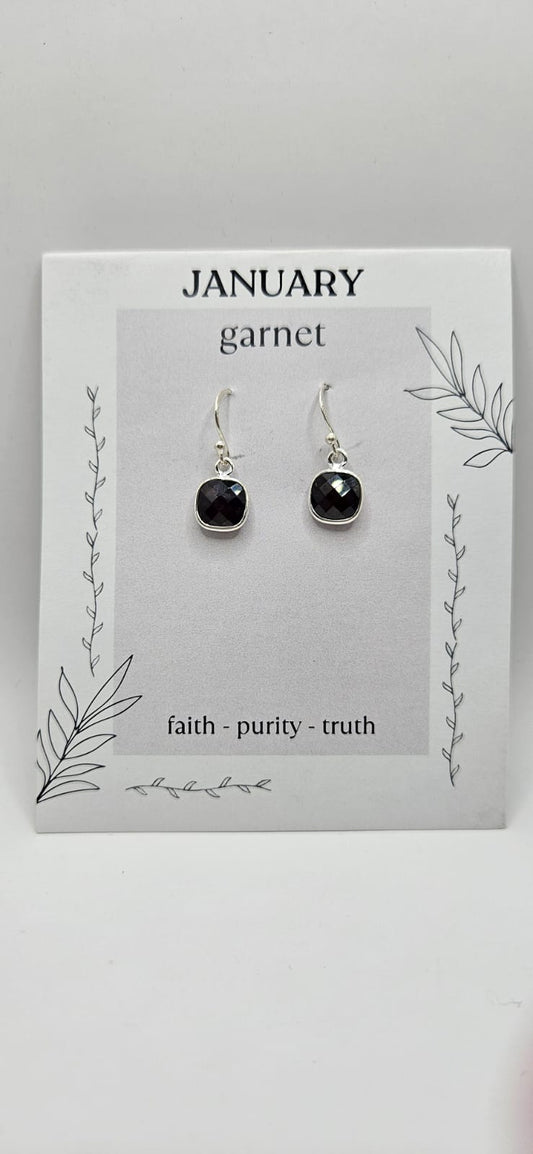 January Birthstone Sterling Silver Earrings