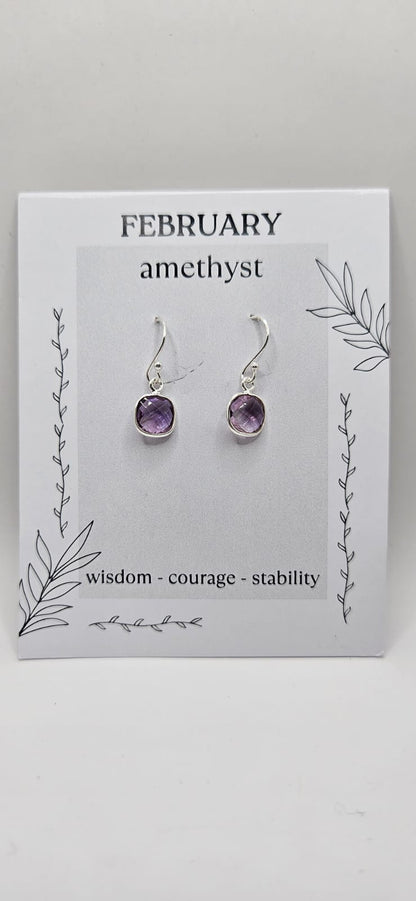 February Birthstone Sterling Silver Earrings