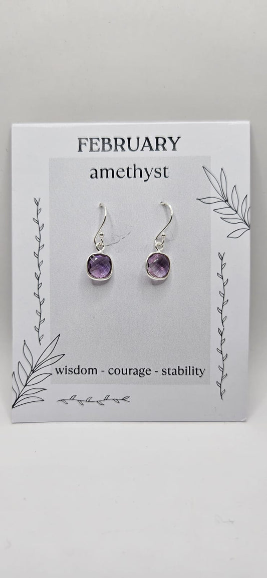 February Birthstone Sterling Silver Earrings