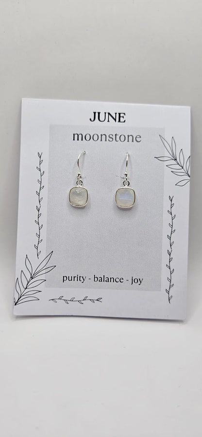 June Birthstone Sterling Silver Earrings