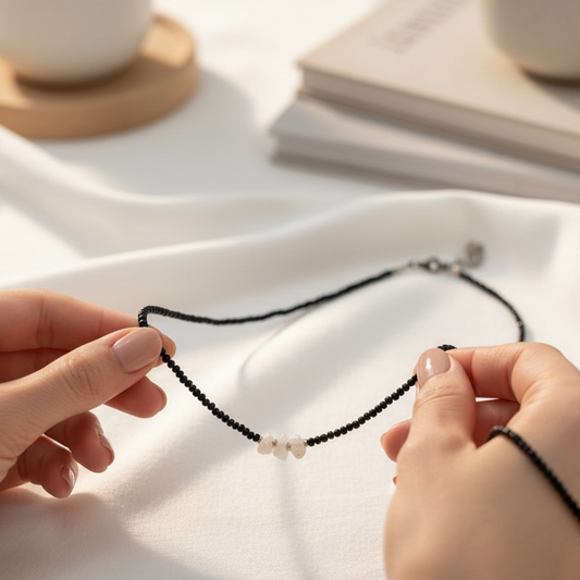 Trio Stone Black Bead Necklace