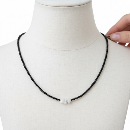 Trio Stone Black Bead Necklace