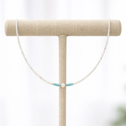 White and turquoise beaded necklace with pearl detail