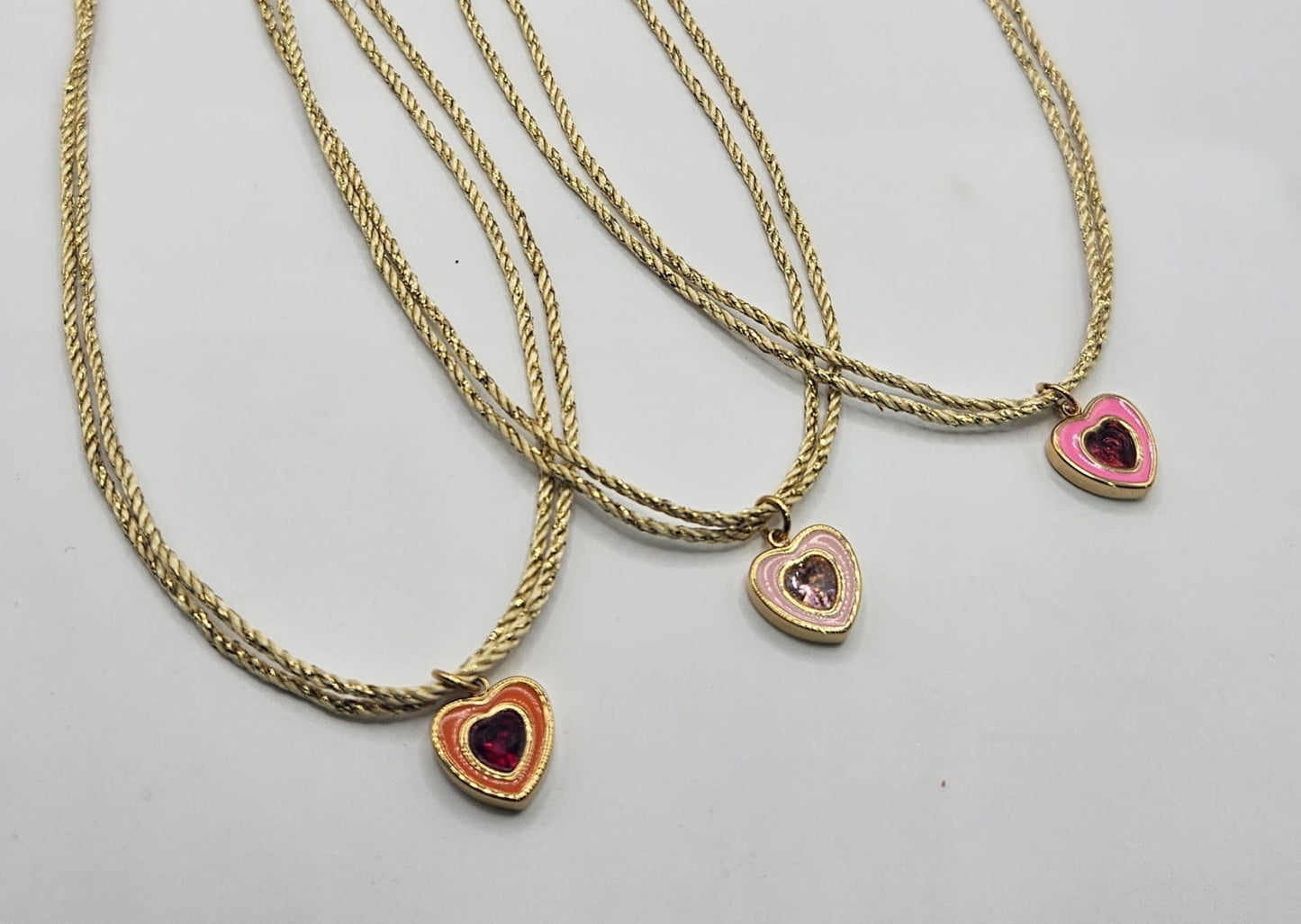Gold Cord with Heart and Gemstone Necklace